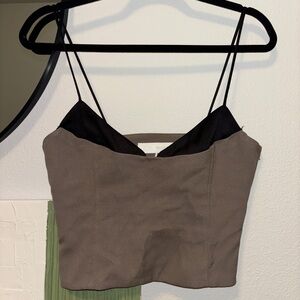 Zara Two-Tone Spaghetti Strap Crop Cami in Taupe and Black